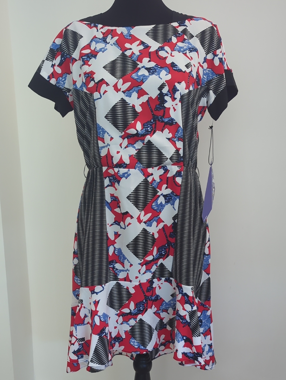 Peter Pilotto Red, Blue & Black Graphic Floral Midi Dress
